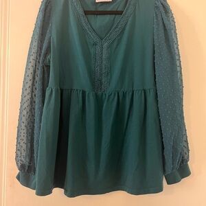 Green Long Sleeve Peplum Blouse (S123)